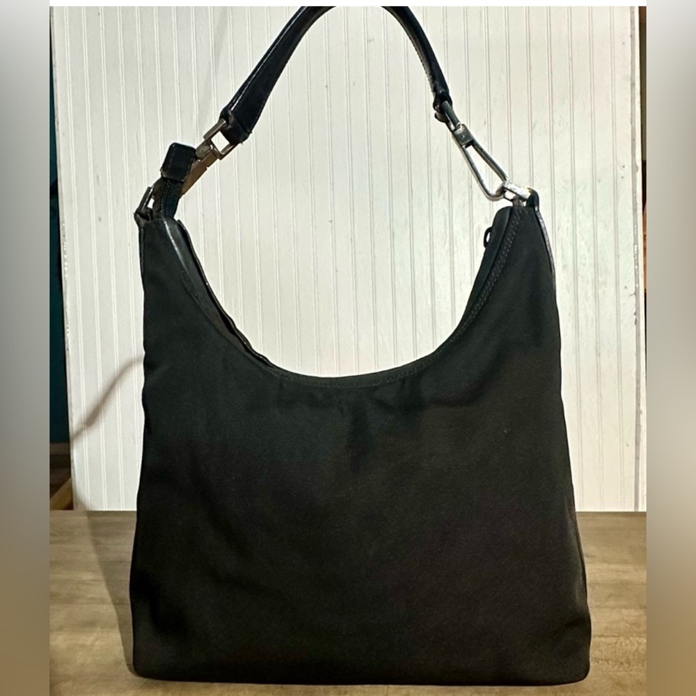 Authentic Gucci Vintage Black Nylon & Genuine Leather Hobo Shoulder Bag Purse